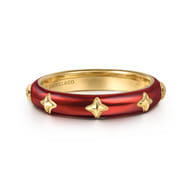 Enamel - 14K Yellow Gold Star Split Stackable with Chrome Red Enamel