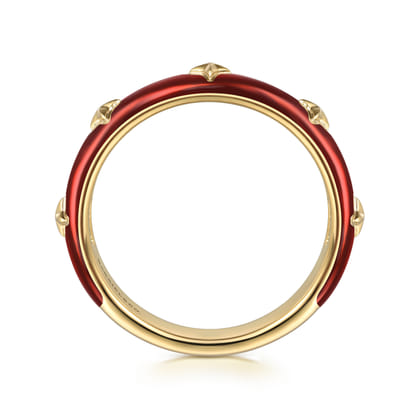 Enamel - 14K Yellow Gold Star Split Stackable with Chrome Red Enamel