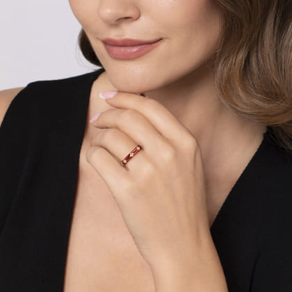 Enamel - 14K Yellow Gold Star Split Stackable with Chrome Red Enamel