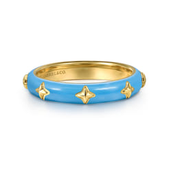 Enamel - 14K Yellow Gold Star Split Stackable with Dusk Blue Enamel