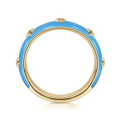 Enamel - 14K Yellow Gold Star Split Stackable with Dusk Blue Enamel