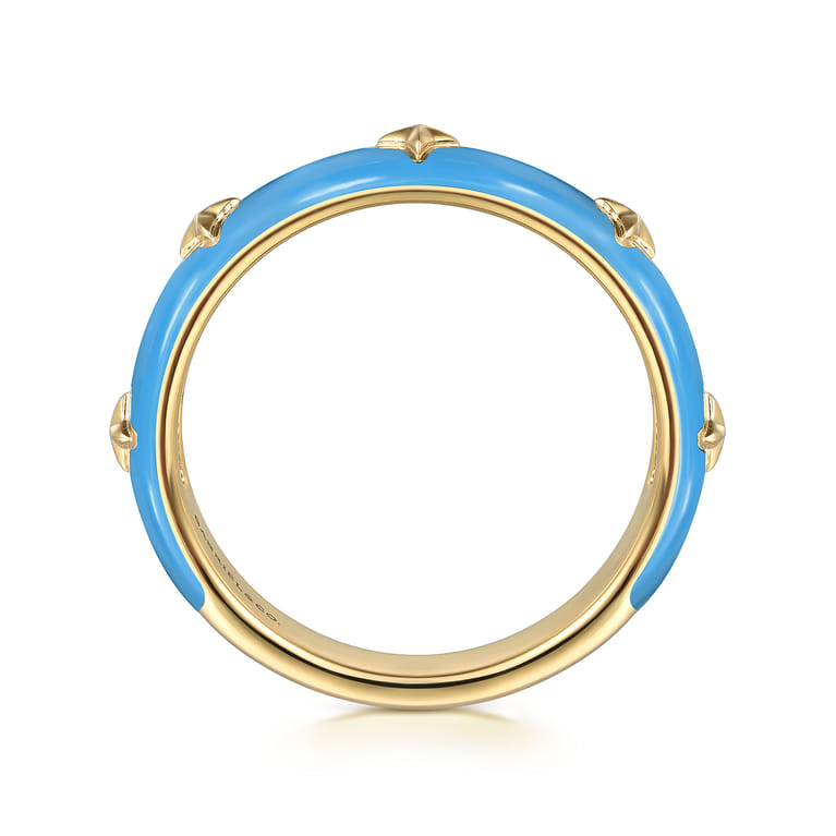 Enamel - 14K Yellow Gold Star Split Stackable with Dusk Blue Enamel - Shot 2