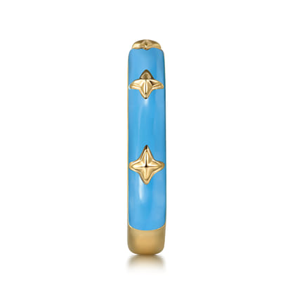 Enamel - 14K Yellow Gold Star Split Stackable with Dusk Blue Enamel