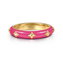 Enamel - 14K Yellow Gold Star Split Stackable with Fuchsia Enamel