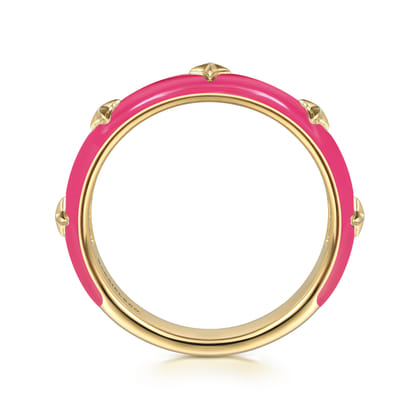 Enamel - 14K Yellow Gold Star Split Stackable with Fuchsia Enamel
