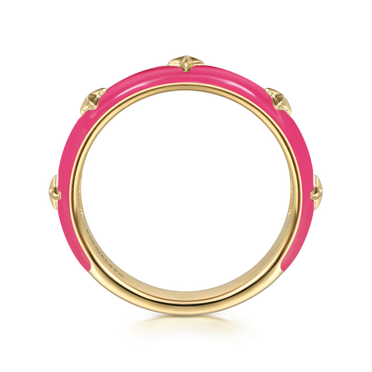 Enamel - 14K Yellow Gold Star Split Stackable with Fuchsia Enamel - Shot 2