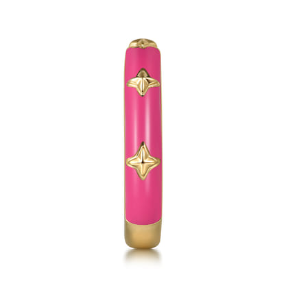 Enamel - 14K Yellow Gold Star Split Stackable with Fuchsia Enamel