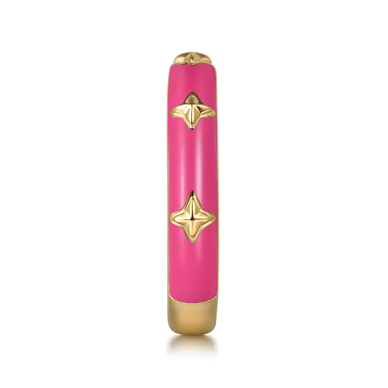 Enamel - 14K Yellow Gold Star Split Stackable with Fuchsia Enamel - Shot 4