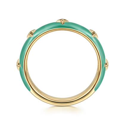 Enamel - 14K Yellow Gold Star Split Stackable with Mint Green Enamel