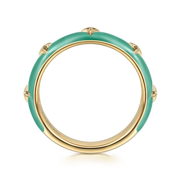 Enamel - 14K Yellow Gold Star Split Stackable with Mint Green Enamel - Shot 2