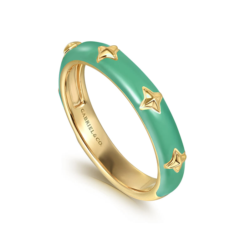 Enamel - 14K Yellow Gold Star Split Stackable with Mint Green Enamel - Shot 3