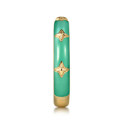 Enamel - 14K Yellow Gold Star Split Stackable with Mint Green Enamel