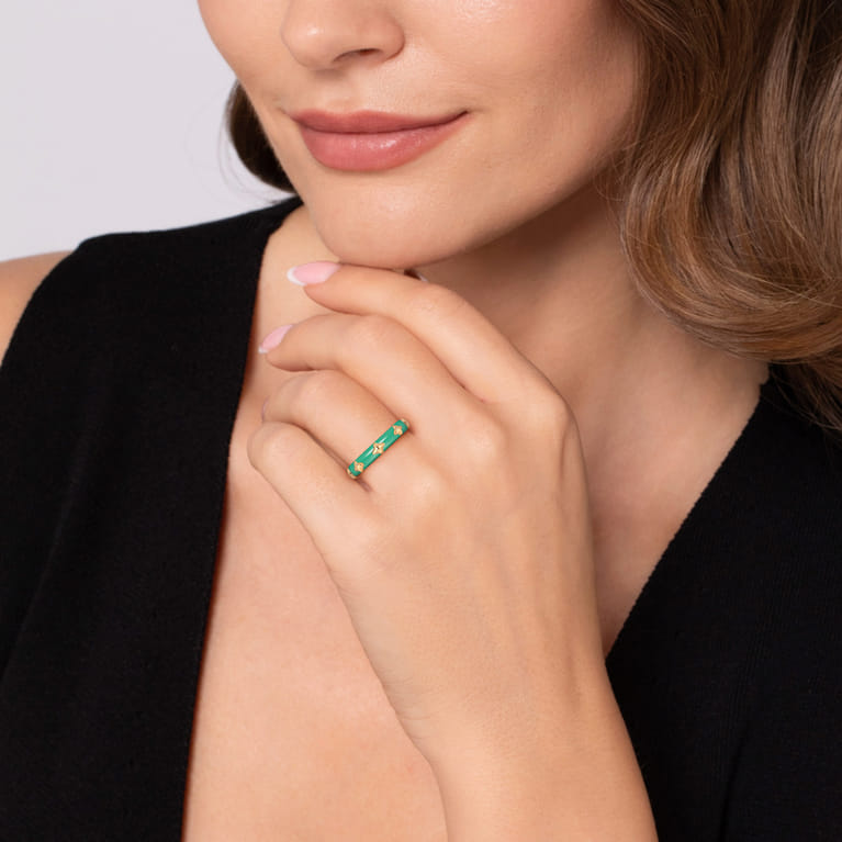 Enamel - 14K Yellow Gold Star Split Stackable with Mint Green Enamel - Shot 5