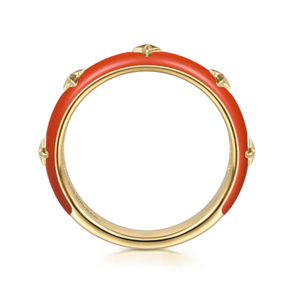 Enamel - 14K Yellow Gold Star Split Stackable with Orange Enamel