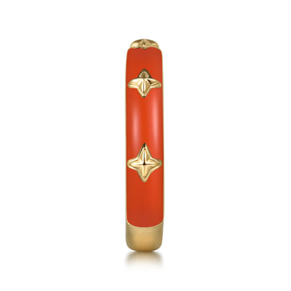 Enamel - 14K Yellow Gold Star Split Stackable with Orange Enamel