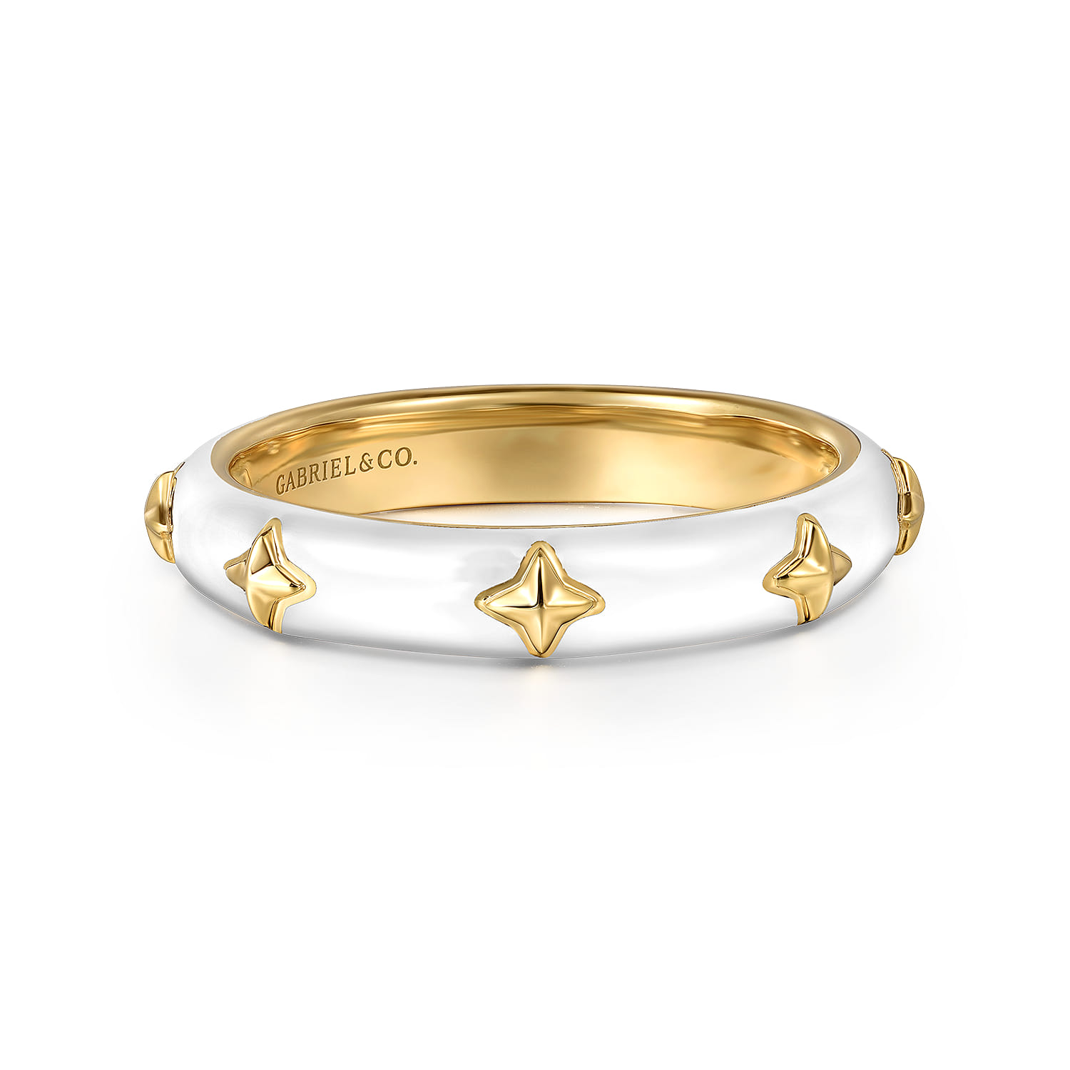 Enamel - 14K Yellow Gold Star Split Stackable with White Enamel - Shot 1
