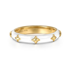 Enamel - 14K Yellow Gold Star Split Stackable with White Enamel