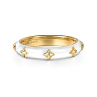 Enamel - 14K Yellow Gold Star Split Stackable with White Enamel