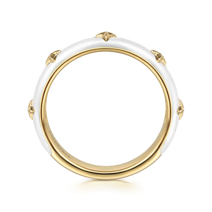 Enamel - 14K Yellow Gold Star Split Stackable with White Enamel