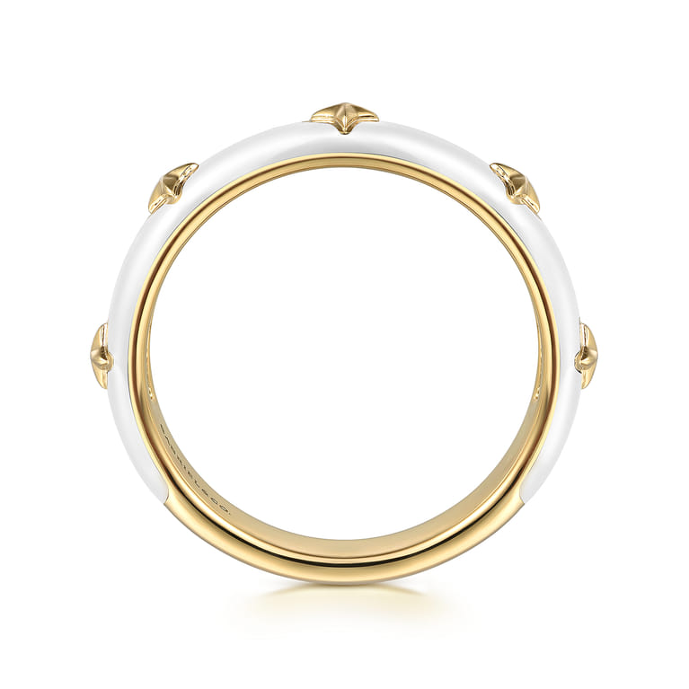 Enamel - 14K Yellow Gold Star Split Stackable with White Enamel - Shot 2