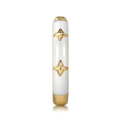 Enamel - 14K Yellow Gold Star Split Stackable with White Enamel