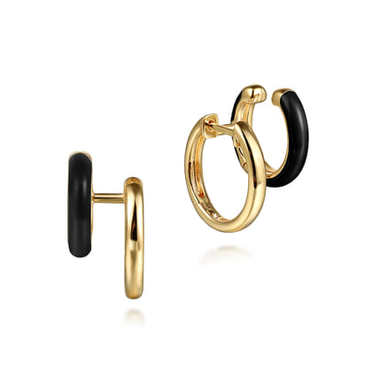 Enamel - 14K Yellow Gold Stuggeis with Black Enamel