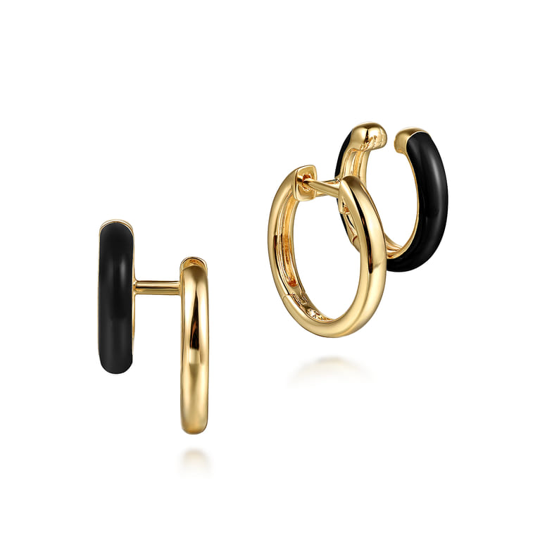 Enamel - 14K Yellow Gold Stuggeis with Black Enamel - Shot 1