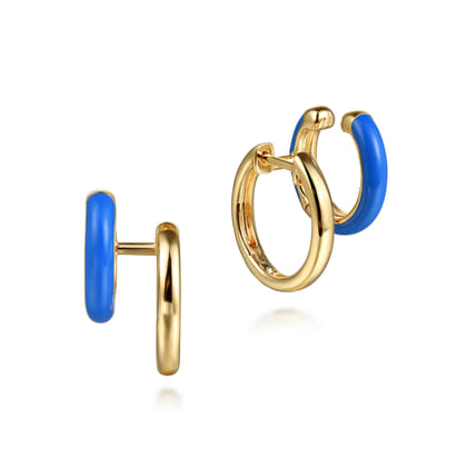 Enamel - 14K Yellow Gold Stuggeis with Blue Enamel