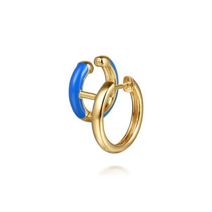 Enamel - 14K Yellow Gold Stuggeis with Blue Enamel