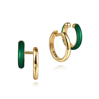 Enamel - 14K Yellow Gold Stuggeis with Chrome Green Enamel