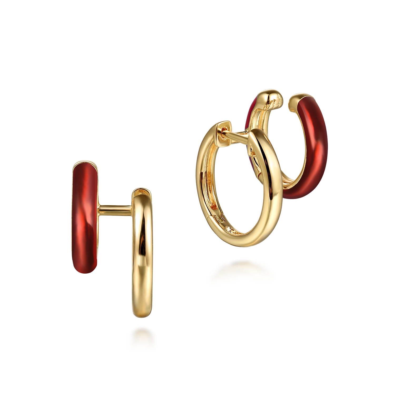 Enamel - 14K Yellow Gold Stuggeis with Chrome Red Enamel - Shot 1