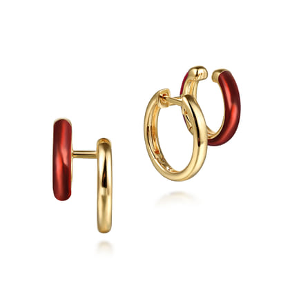 Enamel - 14K Yellow Gold Stuggeis with Chrome Red Enamel