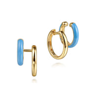 Enamel - 14K Yellow Gold Stuggeis with Dusk Blue Enamel