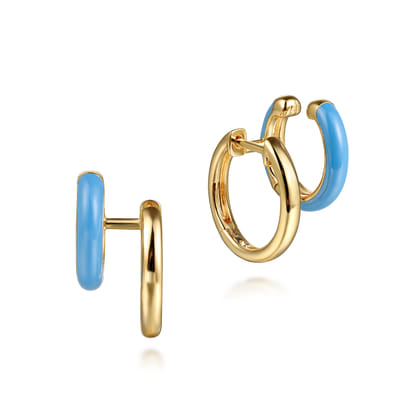 Enamel - 14K Yellow Gold Stuggeis with Dusk Blue Enamel