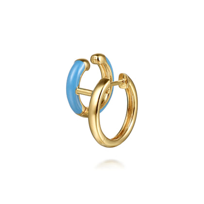 Enamel - 14K Yellow Gold Stuggeis with Dusk Blue Enamel