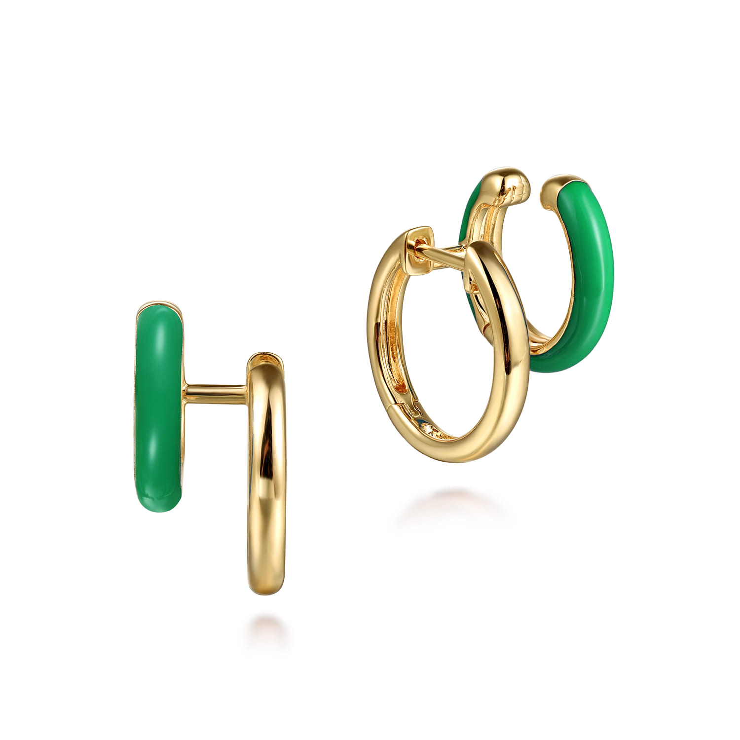 Enamel - 14K Yellow Gold Stuggeis with Emerald Green Enamel - Shot 1