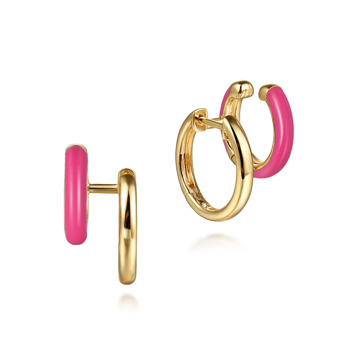 Enamel - 14K Yellow Gold Stuggeis with Fuchsia Enamel - Shot 1