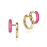 Enamel - 14K Yellow Gold Stuggeis with Fuchsia Enamel