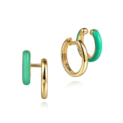 Enamel - 14K Yellow Gold Stuggeis with Mint Green Enamel