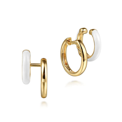 Enamel - 14K Yellow Gold Stuggeis with White Enamel