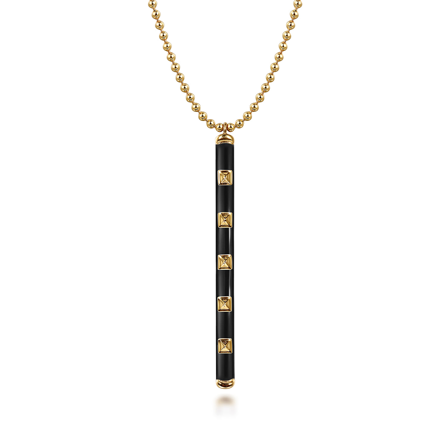 Enamel - 14K Yellow Gold Vertical Bar Necklace with Black Enamel - Shot 1