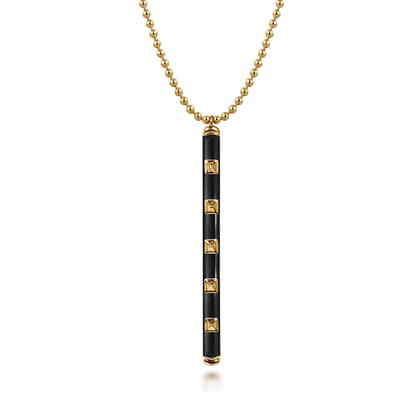 Enamel - 14K Yellow Gold Vertical Bar Necklace with Black Enamel