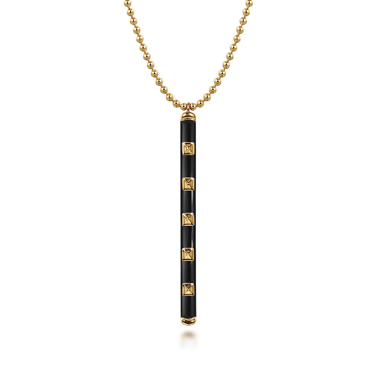 Enamel - 14K Yellow Gold Vertical Bar Necklace with Black Enamel - Shot 1
