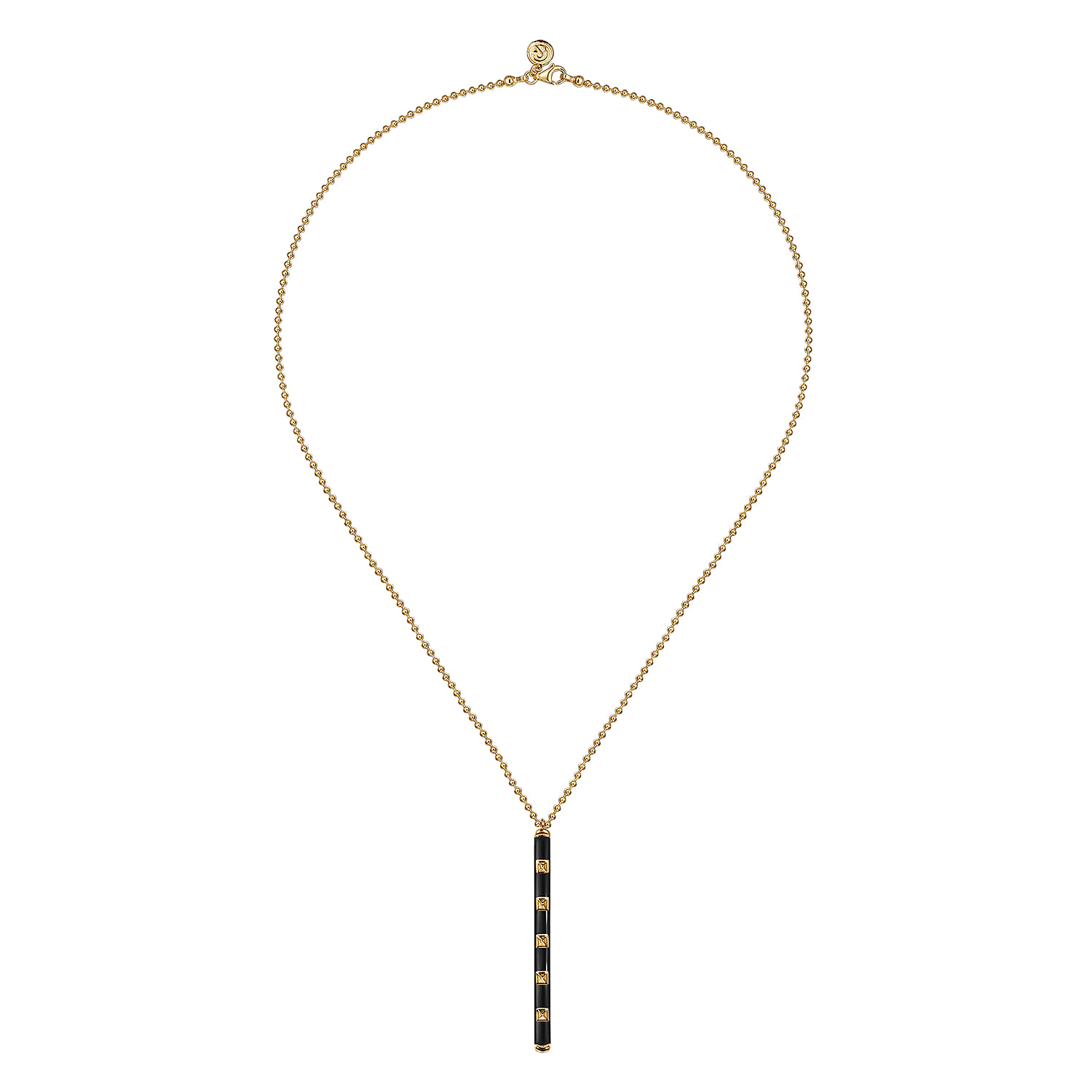 Enamel - 14K Yellow Gold Vertical Bar Necklace with Black Enamel - Shot 2