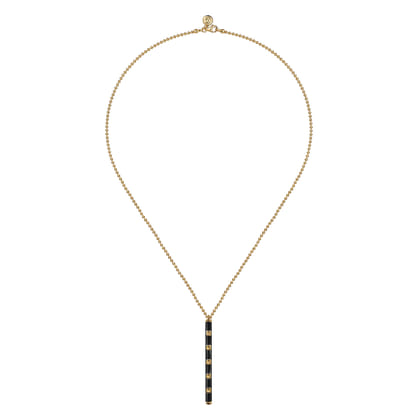 Enamel - 14K Yellow Gold Vertical Bar Necklace with Black Enamel
