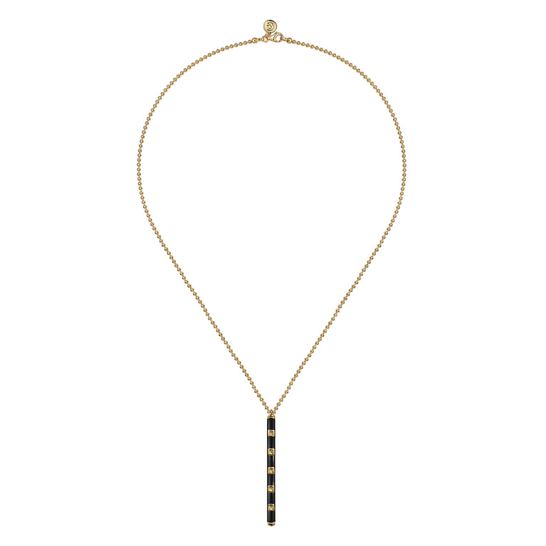 Enamel - 14K Yellow Gold Vertical Bar Necklace with Black Enamel - Shot 2