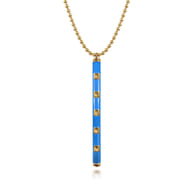Enamel - 14K Yellow Gold Vertical Bar Necklace with Blue Enamel