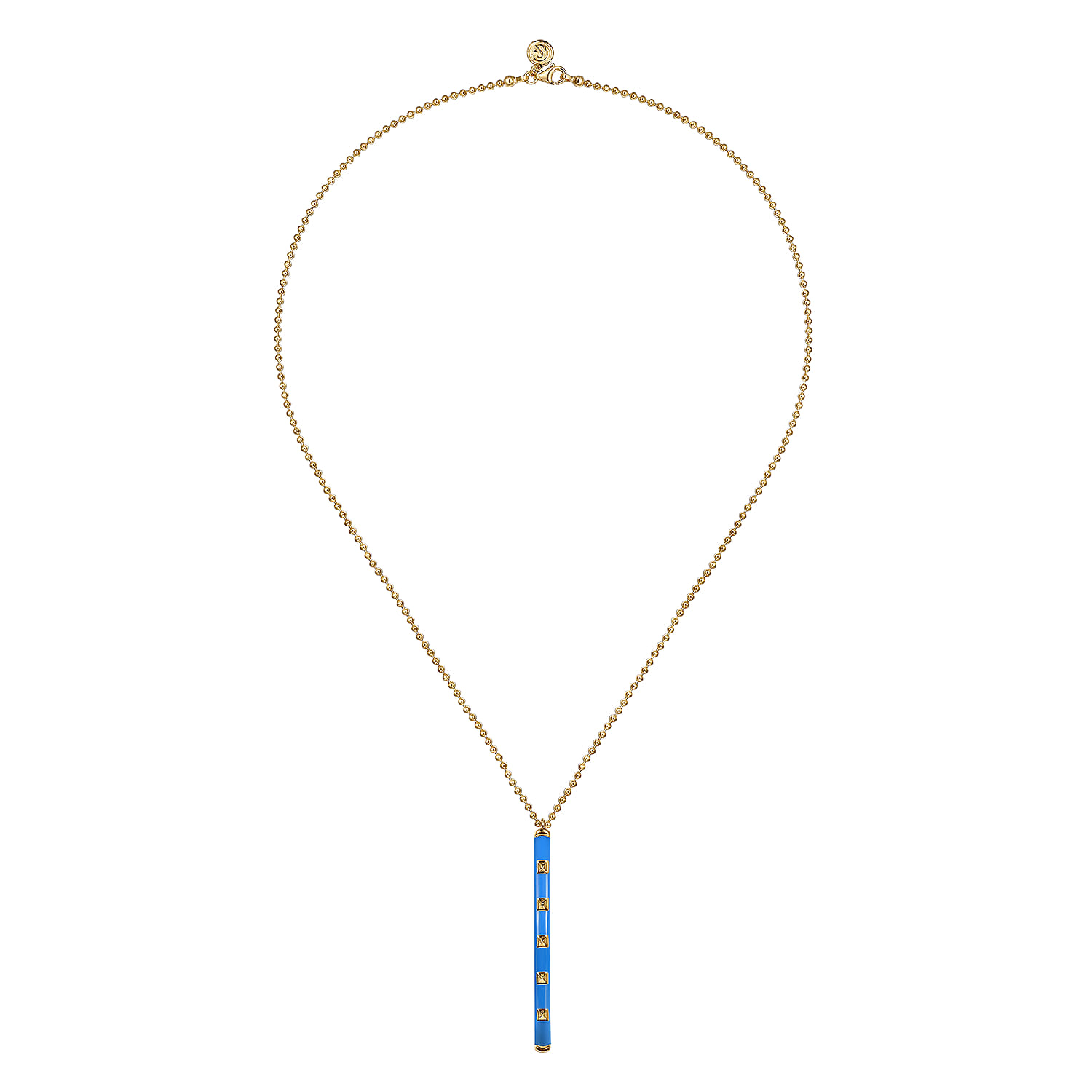 Enamel - 14K Yellow Gold Vertical Bar Necklace with Blue Enamel - Shot 2