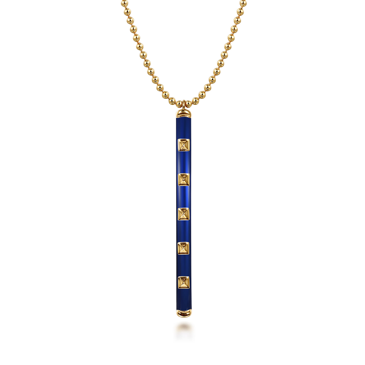 Enamel - 14K Yellow Gold Vertical Bar Necklace with Chrome Blue Enamel - Shot 1