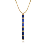 Enamel - 14K Yellow Gold Vertical Bar Necklace with Chrome Blue Enamel